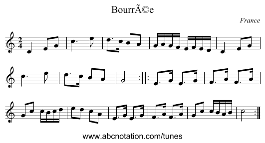 Bourrée - staff notation