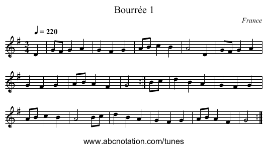 Bourrée 1 - staff notation