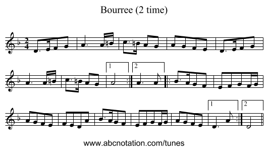 Bourree (2 time) - staff notation