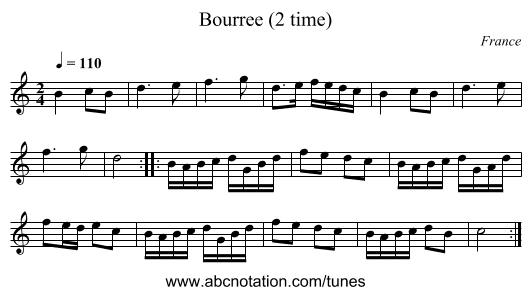 Bourree (2 time) - staff notation
