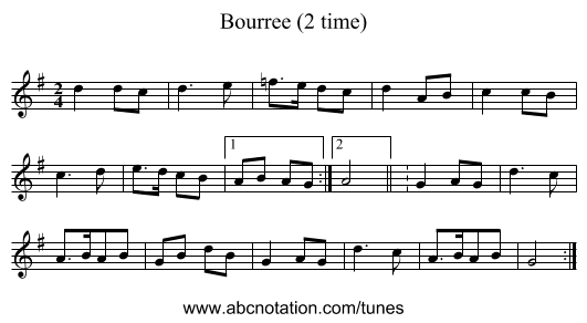 Bourree (2 time) - staff notation