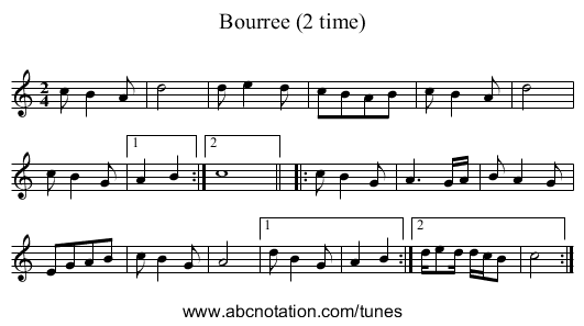 Bourree (2 time) - staff notation