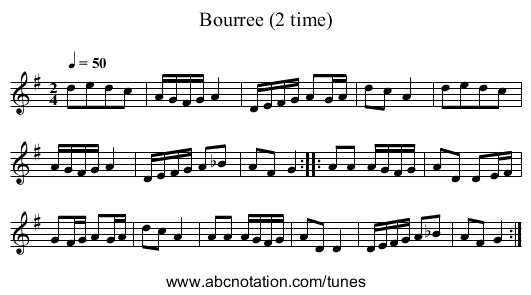 Bourree (2 time) - staff notation