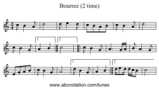 Bourree (2 time) - staff notation