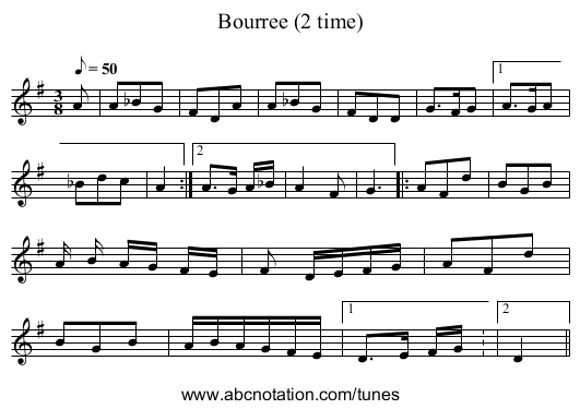 Bourree (2 time) - staff notation