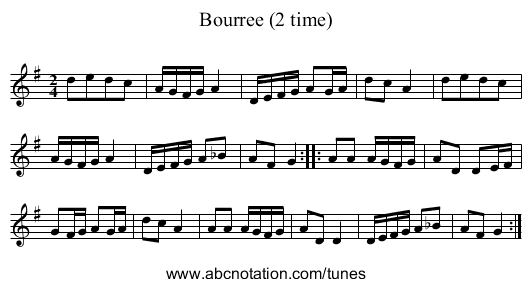 Bourree (2 time) - staff notation