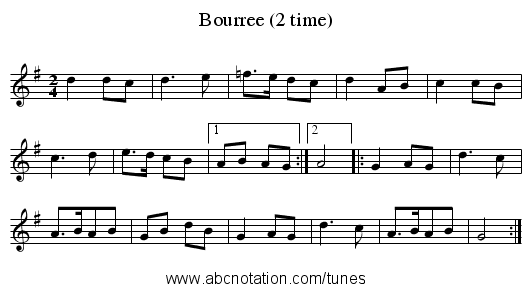 Bourree (2 time) - staff notation