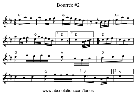 Bourrée #2 - staff notation