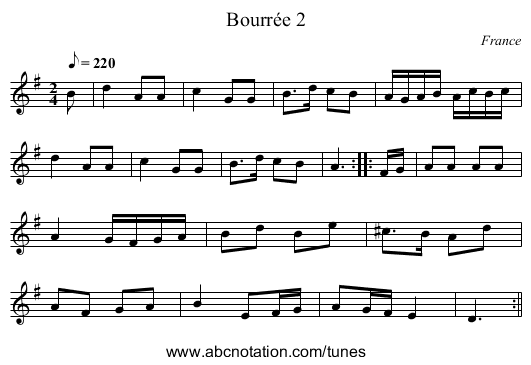 Bourrée 2 - staff notation