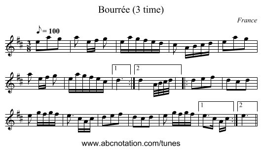 Bourrée (3 time) - staff notation