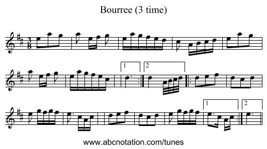 Bourree (3 time) - staff notation