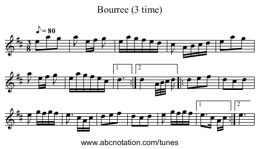 Bourree (3 time) - staff notation