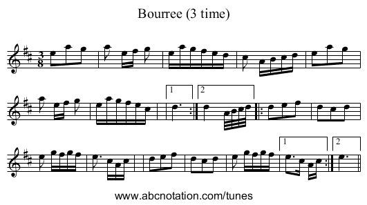Bourree (3 time) - staff notation