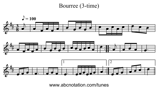 Bourree (3-time) - staff notation