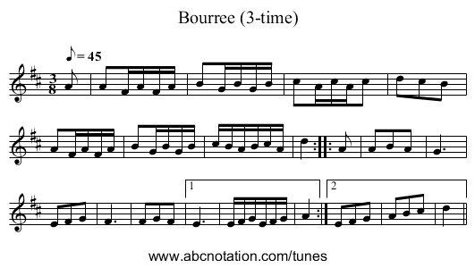 Bourree (3-time) - staff notation