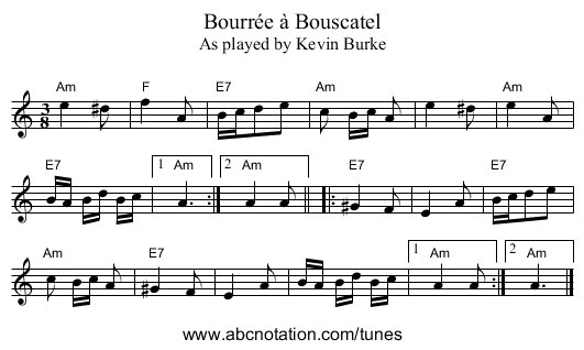 Bourrée à Bouscatel - staff notation