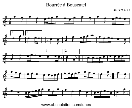 Bourrée à Bouscatel - staff notation