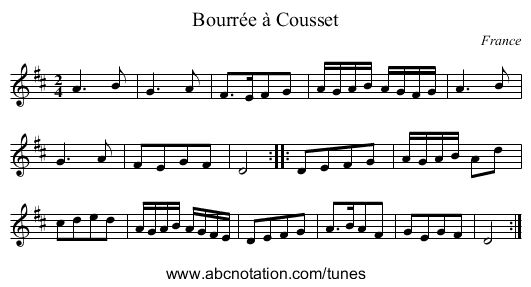 Bourrée à Cousset - staff notation