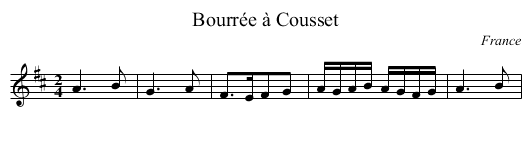 Bourrée à Cousset - staff notation