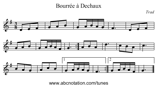 Bourr&eacute;e &agrave; Dechaux - staff notation