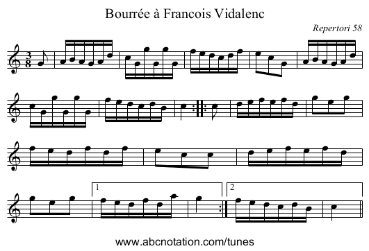 Bourrée à Francois Vidalenc - staff notation