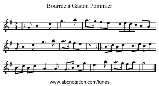 Bourr&eacute;e &agrave; Gaston Pommier - staff notation