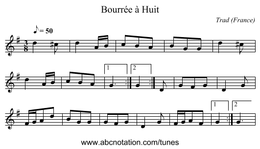 Bourrée à Huit - staff notation