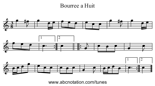 Bourree a Huit - staff notation