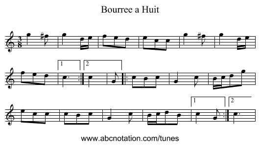 Bourree a Huit - staff notation