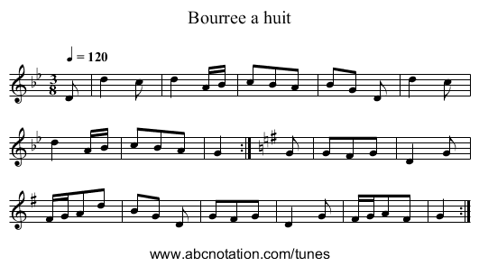 Bourree a huit - staff notation
