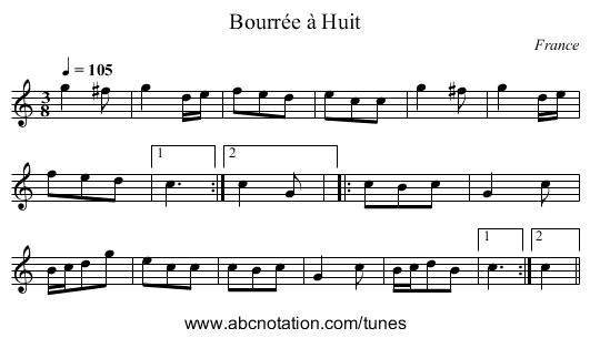Bourrée à Huit - staff notation