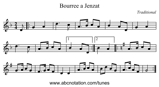 Bourree a Jenzat - staff notation