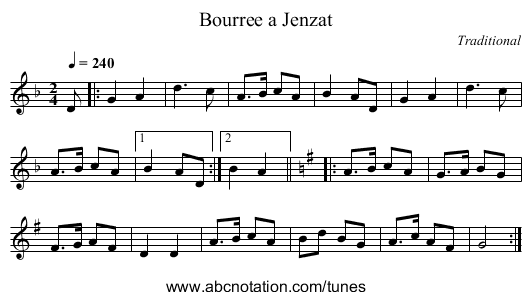 Bourree a Jenzat - staff notation