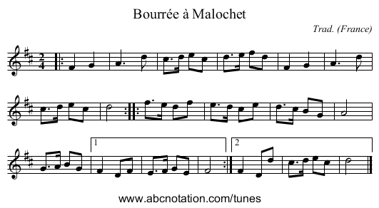 Bourrée à Malochet - staff notation