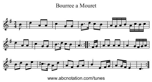 Bourree a Mouret - staff notation