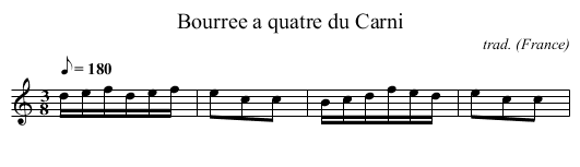 Bourree a quatre du Carni - staff notation