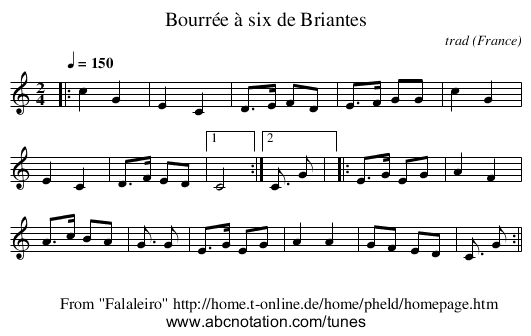 Bourrée à six de Briantes - staff notation