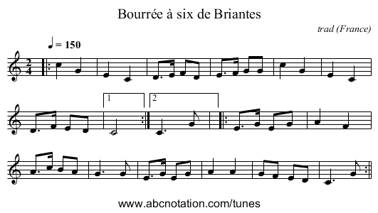 Bourrée à six de Briantes - staff notation