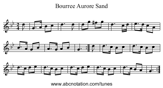 Bourree Aurore Sand - staff notation