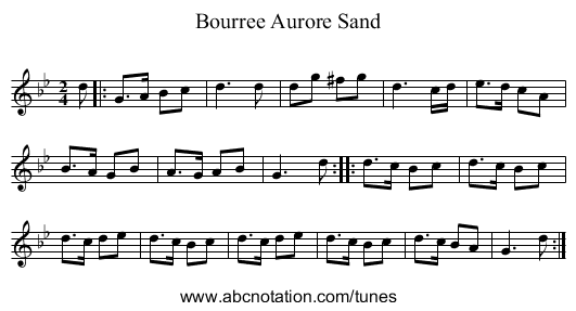 Bourree Aurore Sand - staff notation