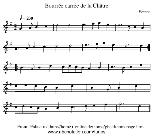 Bourrée carrée de la Châtre - staff notation