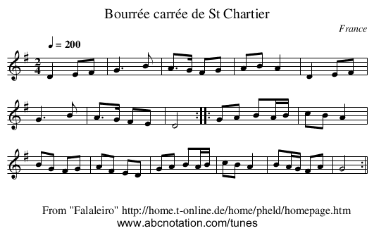 Bourrée carrée de St Chartier - staff notation