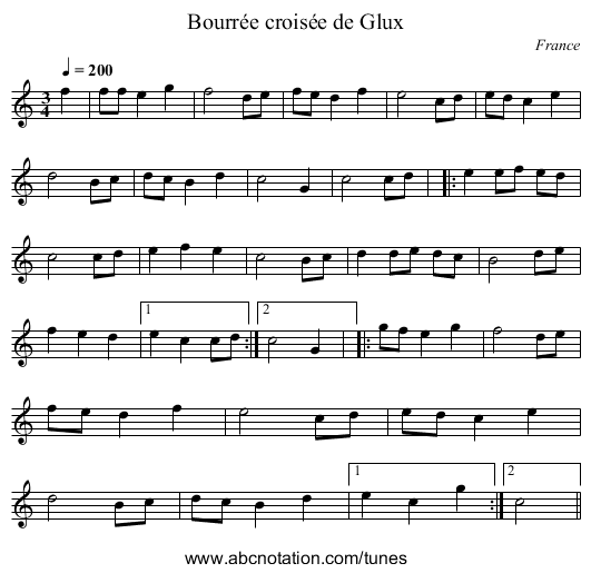 Bourrée croisée de Glux - staff notation