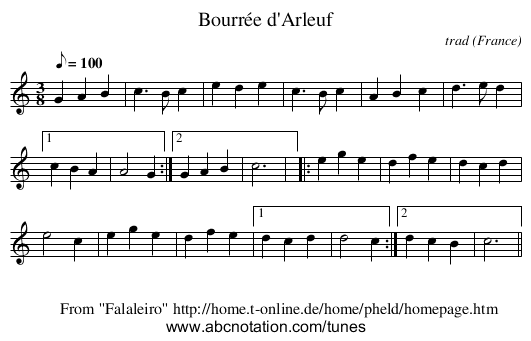 Bourrée d'Arleuf - staff notation
