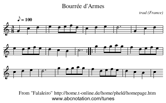 Bourrée d'Armes - staff notation