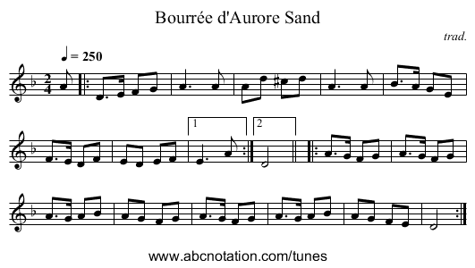 Bourrée d'Aurore Sand - staff notation