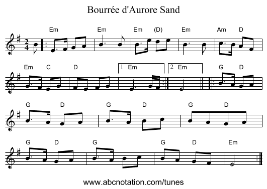 Bourr&eacute;e d'Aurore Sand - staff notation