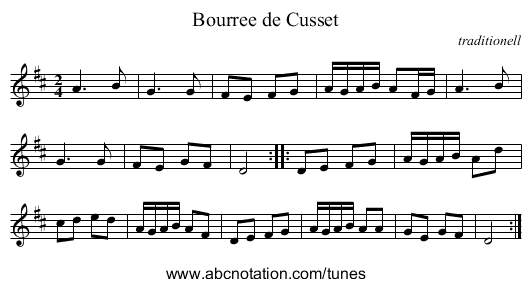 Bourree de Cusset - staff notation