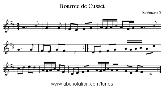 Bourree de Cusset - staff notation