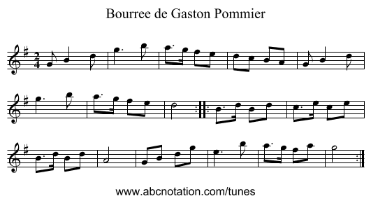 Bourree de Gaston Pommier - staff notation
